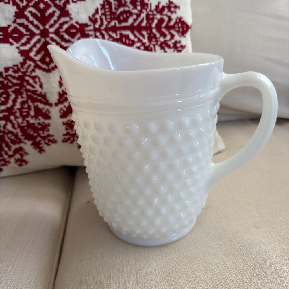White Hobnail Pitcher Large 1950’S Perfect